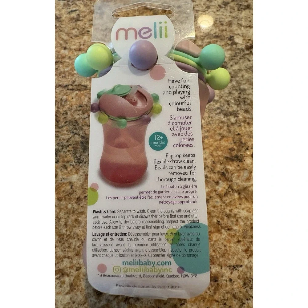 Melii Straw Sippy Cup & Snack Go Pod Abacus Collection NEW Pink‎ Fun On The Go